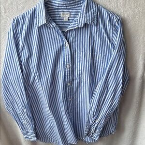 J. Crew Blue and White Striped Button-Up Womens M shirt